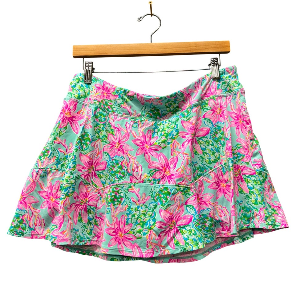 Lilly Pulitzer Skort Womens L Luxletic Corrine Blue Pink Floral Golf Tennis
